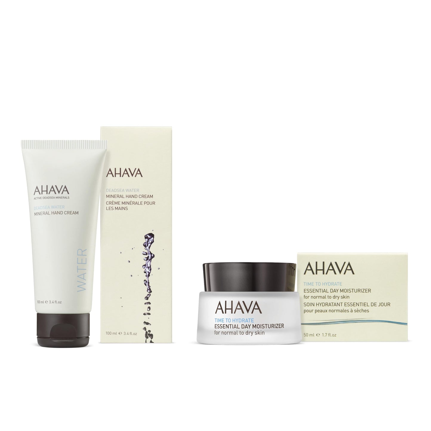 AHAVA Dead Sea Mineral Hand Cream and Essential Day Moisturizer Set