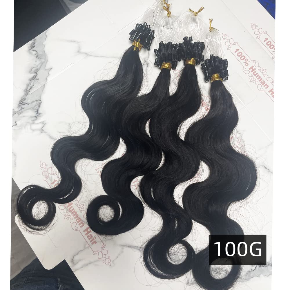 Body Wave Micro Loop Hair Extensions Human Hair 100G YiXing Microlink Human Hair Extensions for Black Women Bead Hair 100 Strands ,1G/Strand Micro Loop Ring Hair Extension Wavy Brazilian Hair 10Inch