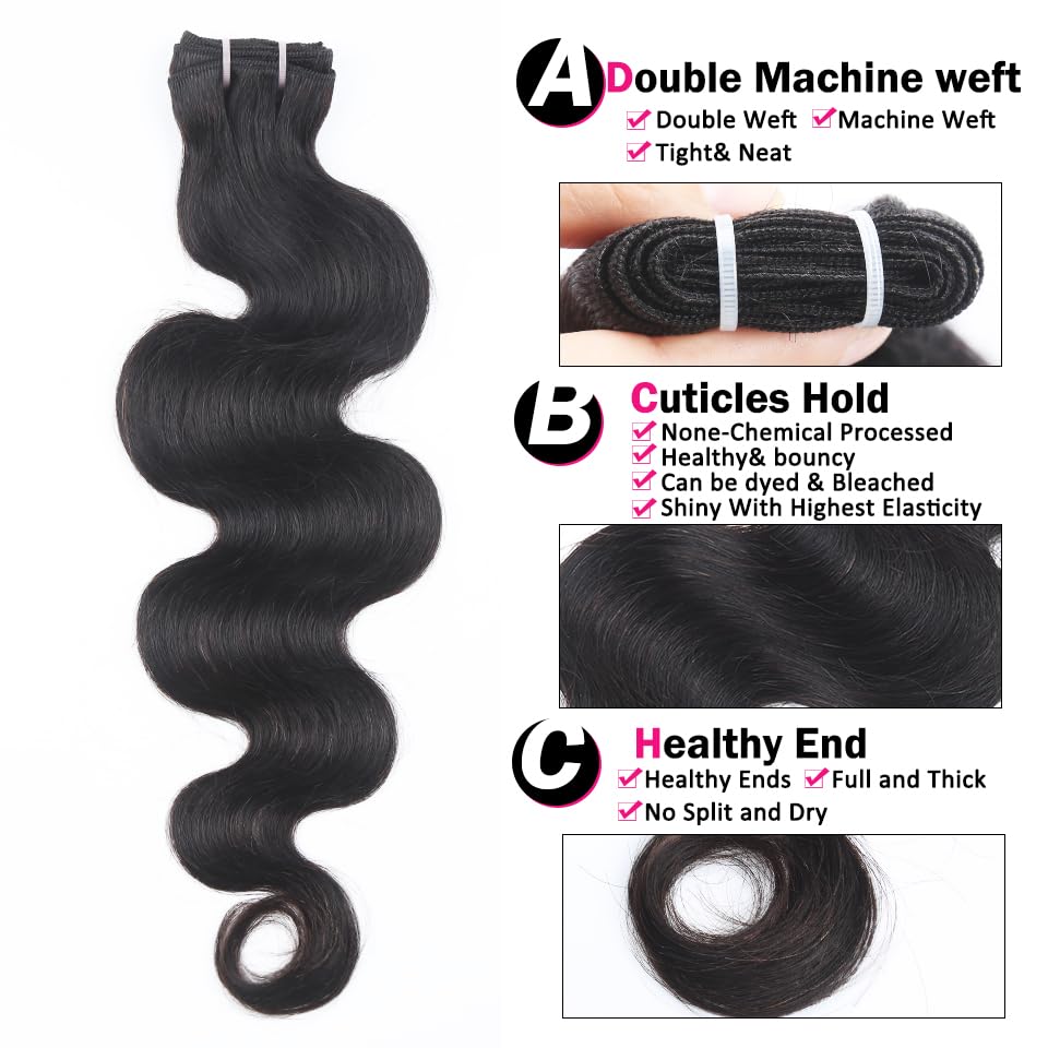 RESACA 22 Inch Human Hair Bundles Body Wave One Bundle 100% Unprocessed Brazilian Virgin Hair Bundles Deals Double Weft Weave Hair Extension Nature Color