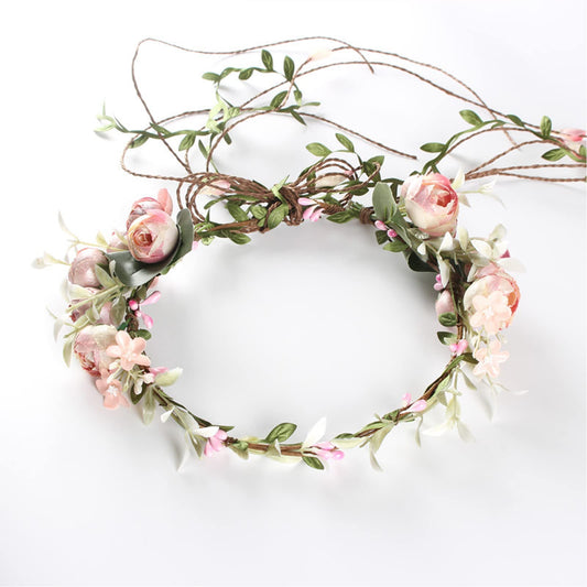 Lopsity Women Rose Floral Flower Crown Headband Rose Halo Wreath Wedding Bridal Hair Garland Ajustable Flower Hair Wreath (pink)