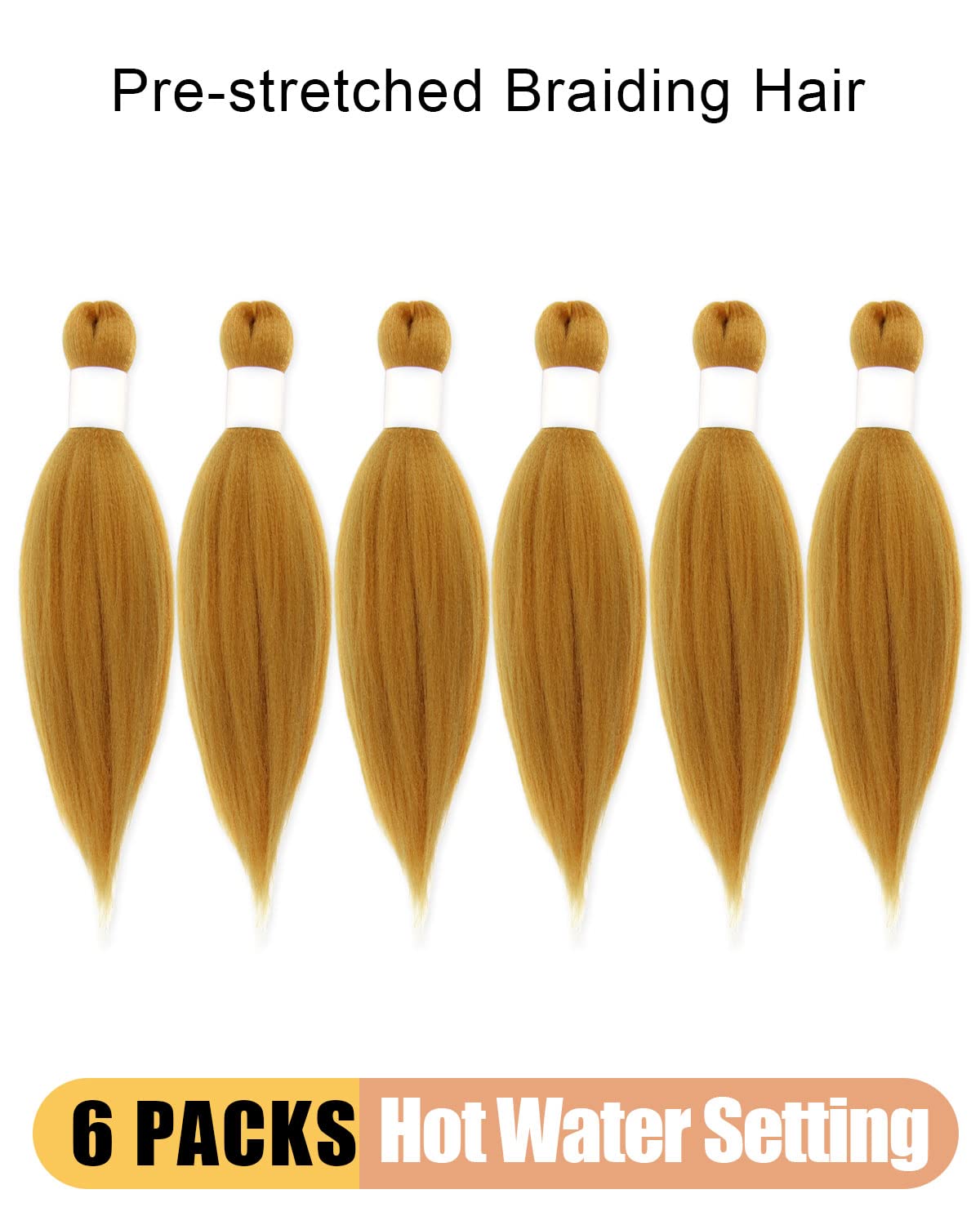 KAVSORAPI Gold Braiding Hair 10 Inch Pre Stretched Hair Colored Short Straight Crochet Braids Yaki Texture Synthetic Hair 6 Packs (Gold)