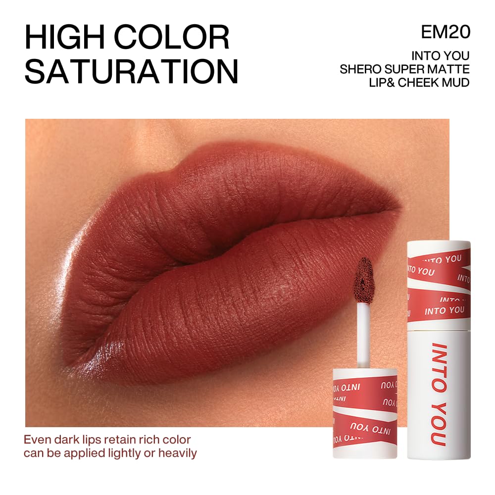 INTO YOU Lipstick For Women, Velvet Matte Finish Lip Stain, Lipstick Long Lasting, Lip Tint, High Impact Lipcolor With Lightweight Lip Mud Texture, Dual-Use For Lips And Cheek, Red Lipstick (EM20)