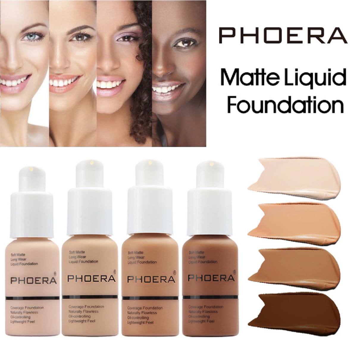 2 Pack PHOERA Foundation 105# Sand and 106#Warm Sun,Flawless Soft Matte Liquid Foundation 24 HR Oil Control Concealer Foundation Makeup.