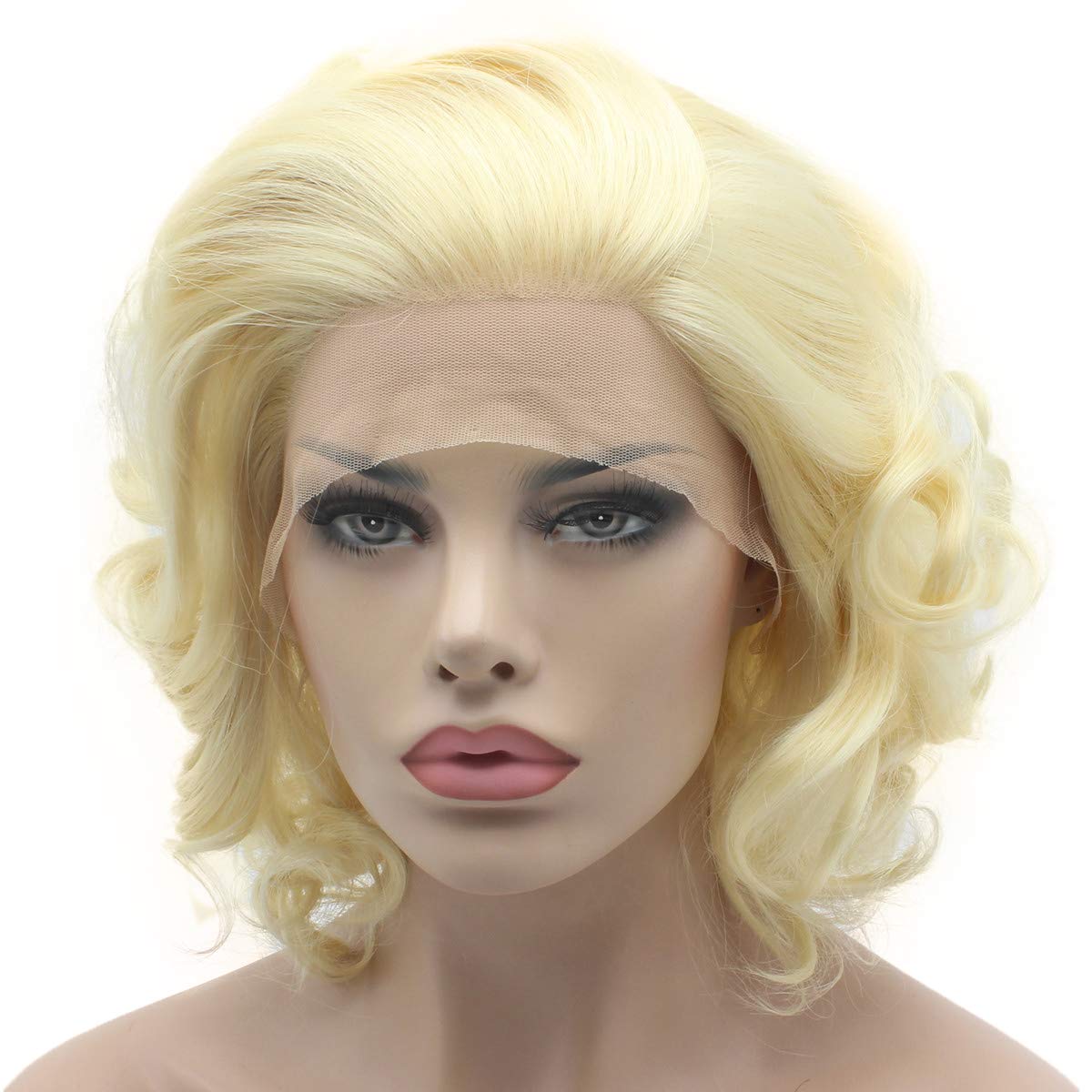 Lushy Wavy Short Light Blonde Wig Heavy Density Heat Resistant Synthetic Lace Front Wig