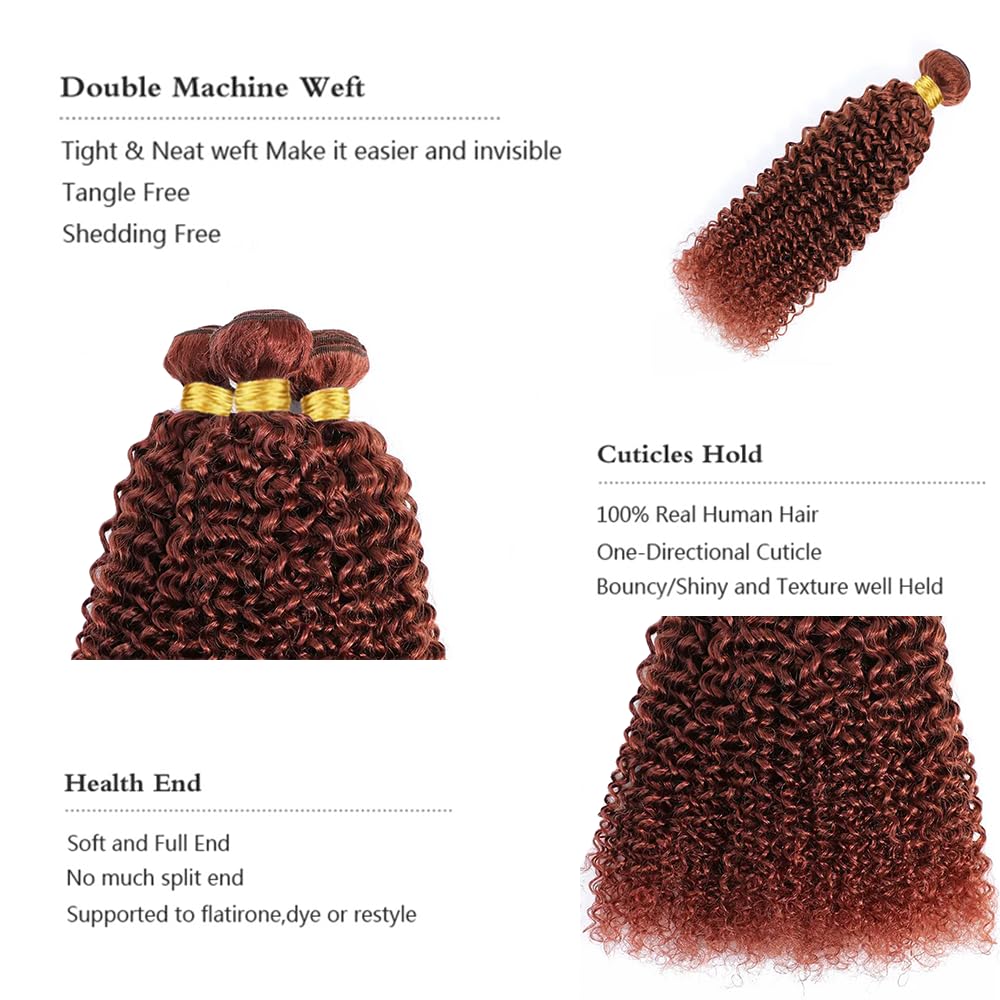 Reddish Brown Bundles Copper Kinky Curly Human Hair Bundles Color 33 Bundles Human Hair 3 Bundles 14 16 18 Inch Auburn Curly Wave Bundles Copper Red Bundles