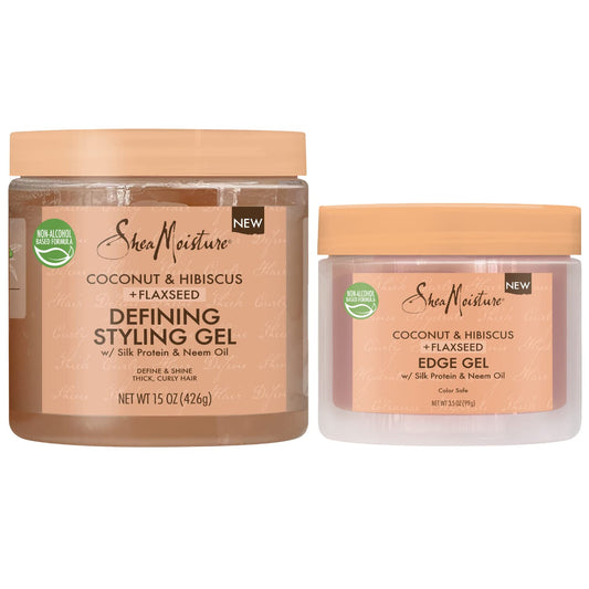 SheaMoisture Brand, Hair Styling Gel with Coconut and Hibiscus for Thick, Curly Hair (15 oz), Includes Flaxseed Anti Frizz Edge Control (3.5 oz), Shea Moisture Curly Hair Products