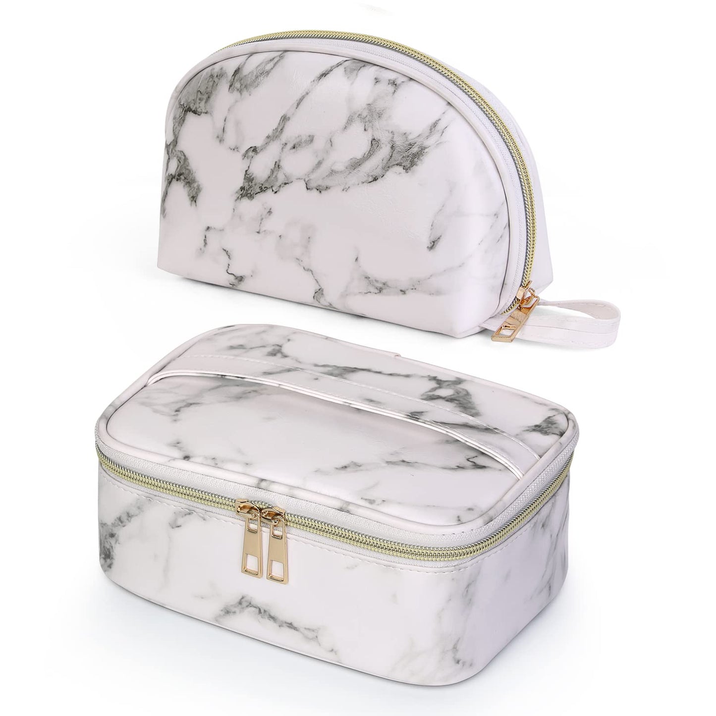 Makeup Bag 2 Pcs Waterproof Cosmetic Bag Set Portable Travel Cosmetic Bag Multifunction Organizer Storage Bag Marble Toiletry Bag for Women and Girls