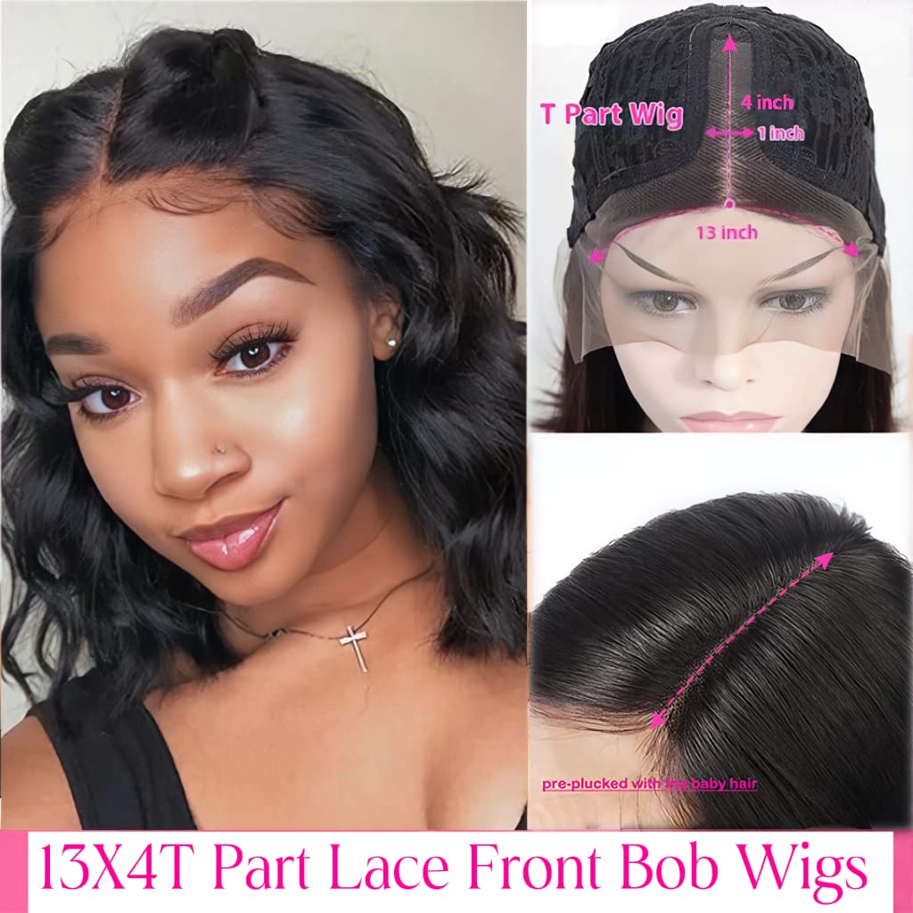 Pickone Bob Wig Human Hair Wigs For Black Women13x4x1 Glueless Lace Front Wigs Human Hair Pre Plucked Short Bob Body Wave Lace Closure Wigs Loose Wave Wigs Brazilian Virgin Remy Hair Wig 14inch