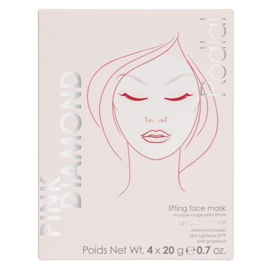 Rodial Pink Diamond Lifting Face Sheet Mask (4 Sachets), Diamond Powder, Vitamine C, Skin Tightener ST, Deeply Moisturising Sheet Mask, Even Skin Tone, Sheet Mask for Wrinkles and Lines