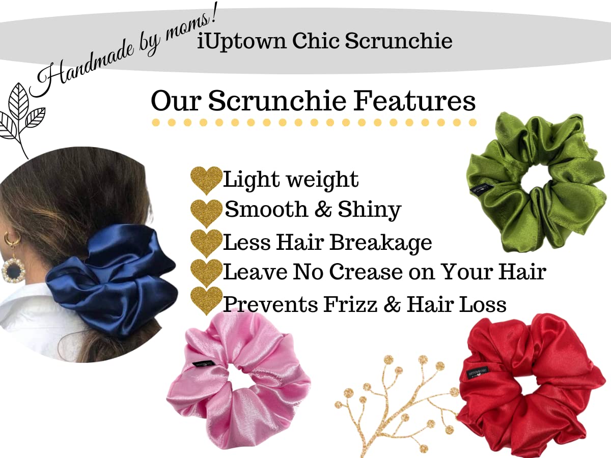 Iuptown Chic Jumbo Oversized XL Satin Scrunchies for Women Girls, Frizz Prevention, Sleep Hair Holder, Large Elastic Ties Band for Ponytail Bun, Satin Hair Ties for Breakage Prevention (Navy)