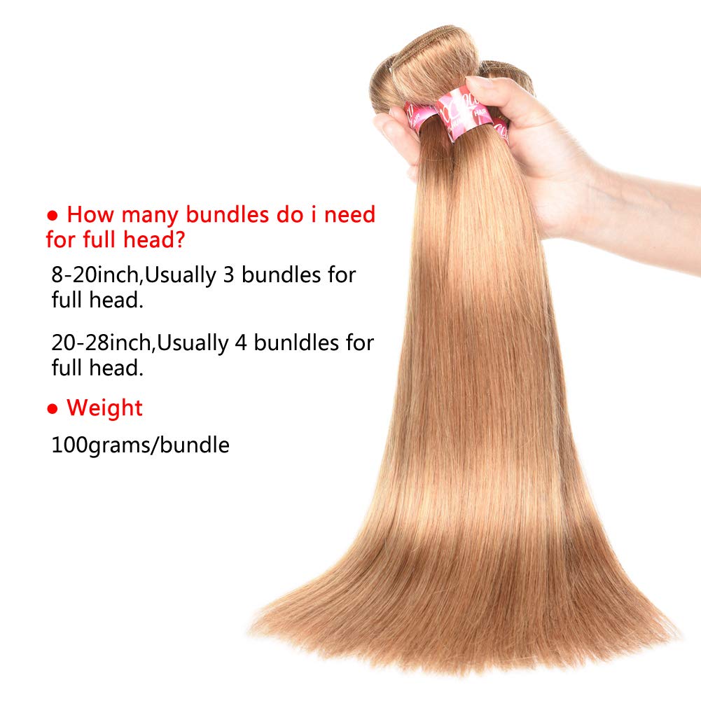 XCCOCO Peruvian Virgin Remy Hair 10A 27# Honey Blonde Silky Straight Human Hair One Bundle 24inch Dark Blonde Thick Full Human Hair Bundles