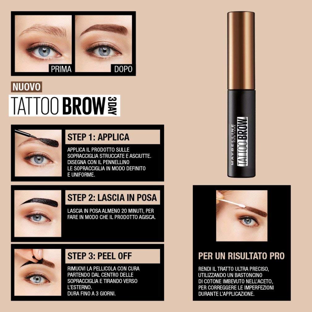 Maybelline Tattoo Brow Longlasting Peel Off Semi Permanent Gel Tint Up To 3 Day Wear Chocolate Brown