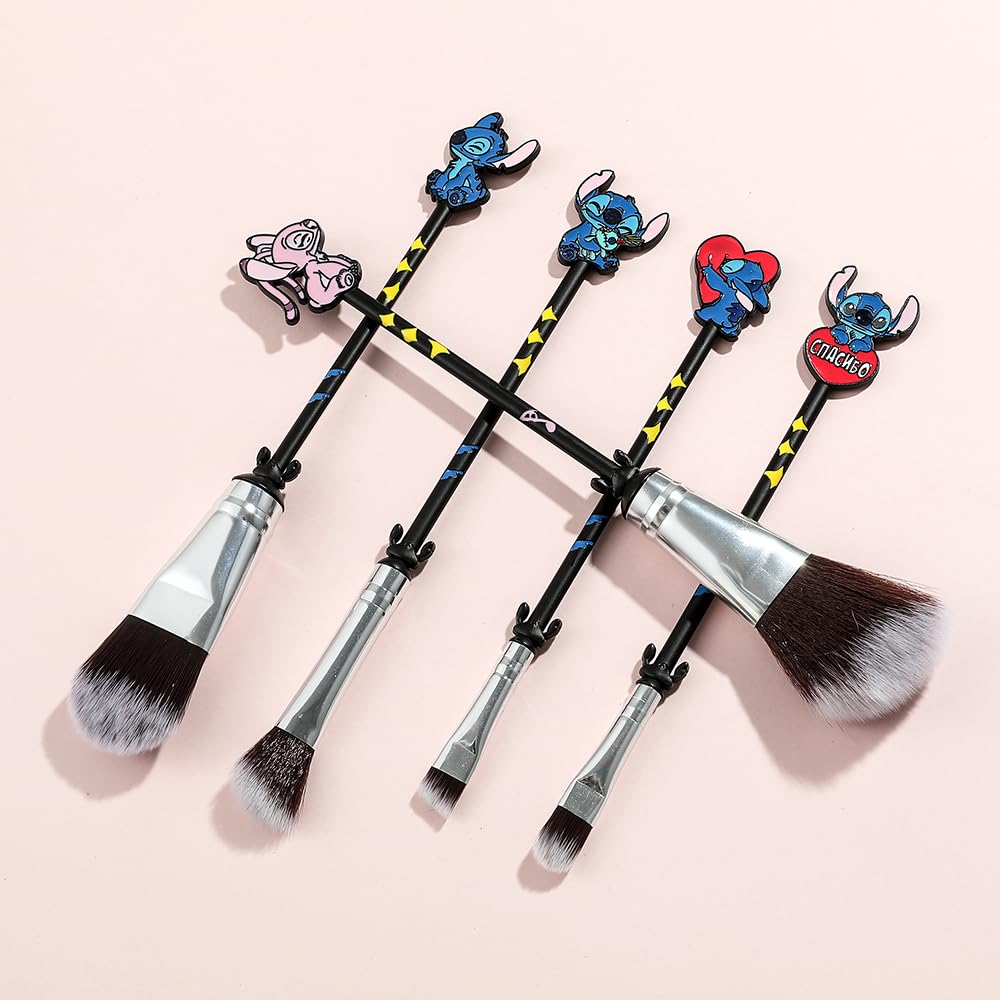 Interstellar Baby Makeup Brushes Set - 5Pcs Creative Stitch Theme Cosmetic Brushes Set, Premium Synthetic Foundation Eyeshades Brush Set Best Gift for Young Girl Women (Black mix Yellow)