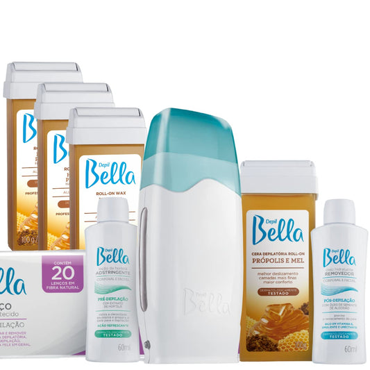 Depil Bella Bundle Kit Waxing Roller, 4 Painless Honey and propolis Roll on Cartridge, Hair removal for Women and men, Sensitive hair, At Home and professional Waxing, Brazilian Bikini, Legs.