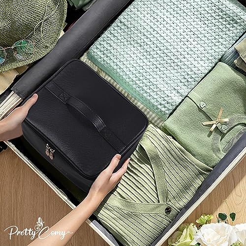 Pretty Comy Cosmetic Bags for Women, 2 PCS Makeup Bags for Women, Travel Makeup Bag Portable Makeup Organizer with Adjustable Dividers for Cosmetics Makeup Brushes, Best Gift for Your Dear(Black)