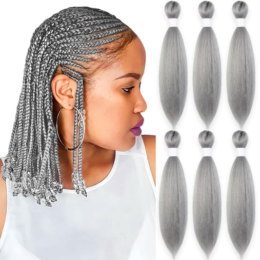 KAVSORAPI Grey Braiding Hair 10 Inch Pre Stretched Hair Colored Short Straight Crochet Braids Yaki Texture Synthetic Fiber 6 Packs (Grey)