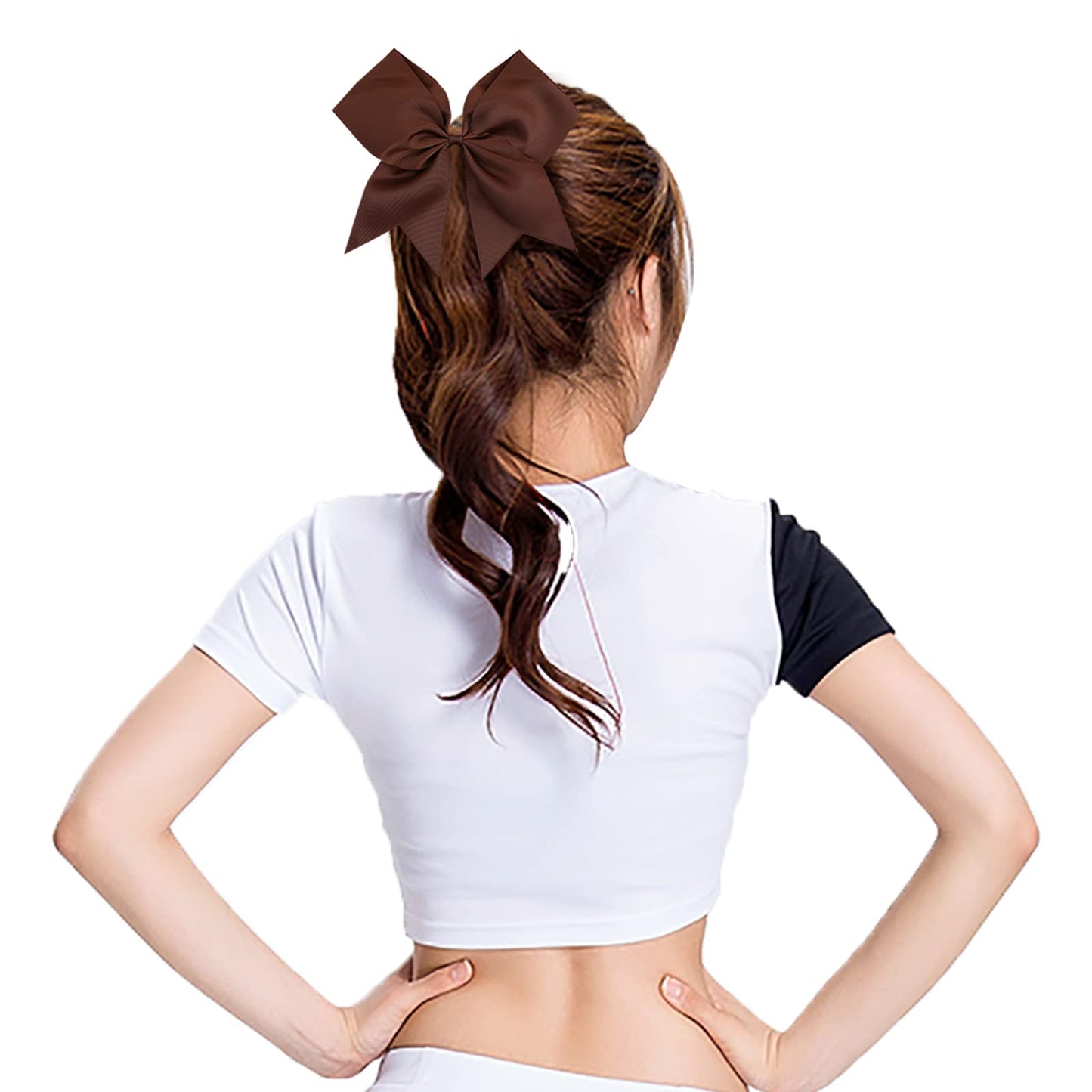 Oaoleer 21PCS 8" Large Cheer Bows Coffee Bows Jumbo Cheerleader Bow with Ponytail Holder Elastic Band Handmade for Cheerleading Teen Girls College Sports