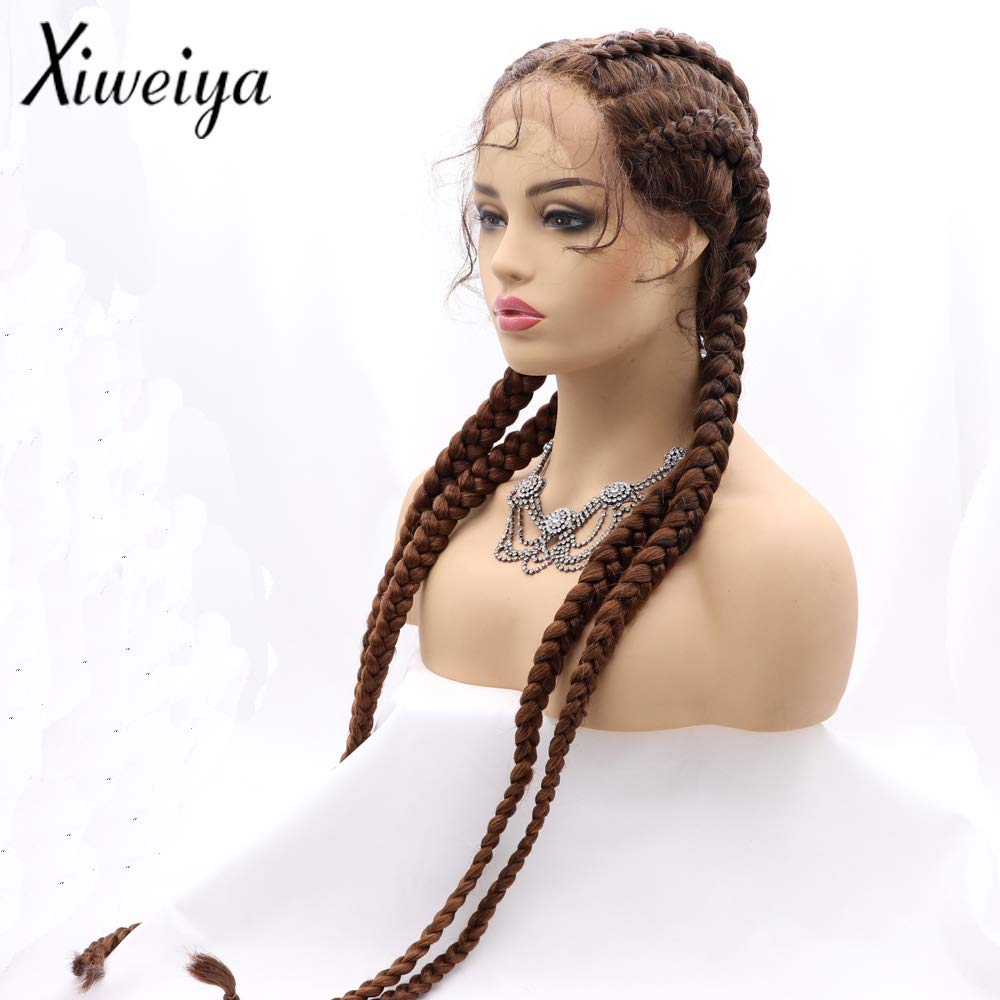 xiweiya Long 36" Braided Wigs 4 Braids Cornrow Wig Strawberry Blonde Wig Synthetic Copper Brown with Baby Hair for Women Cosplay Party