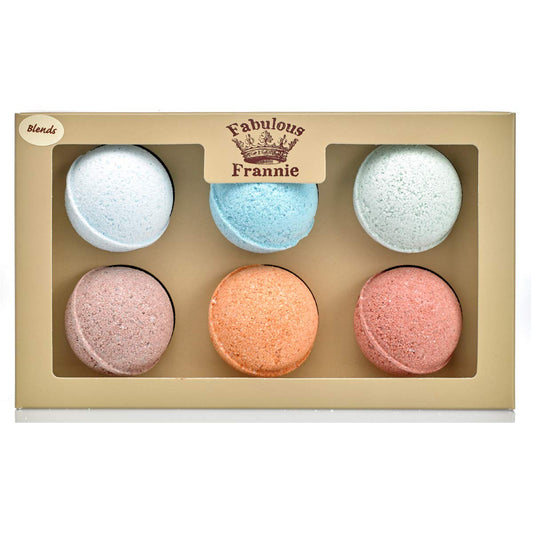 Fabulous Frannie Family Favorites Bath Bomb Blends Wellness Gift Set Pure Essential Oil, Coconut Oil, Witch Hazel, Ultra Plush Spa Fizzies to Moisturize Skin 2.5oz (Pack of 6)