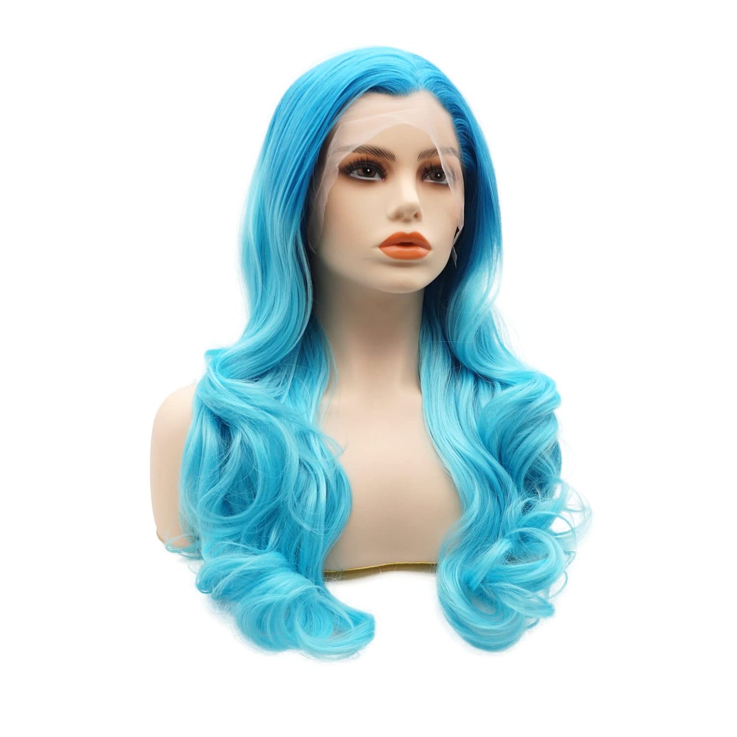 LUSHY BEAUTY Hair Synthetic Lace Front Wig Wavy Long 24inch Blue Root Light Blue Ombre Heavy Density Heat Resistant Realistic Wig