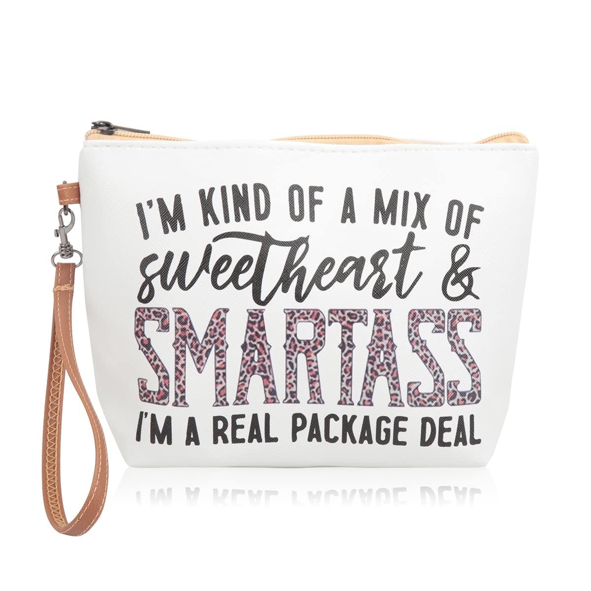 Multifunction Cute Print Travel Cosmetic Pouch Bag - Bridesmaid Organizer Wristlet Purse Inspirational Quote (I'm Kind Of A Mix Of Sweetheart & Smartass I'm Real Package Deal)