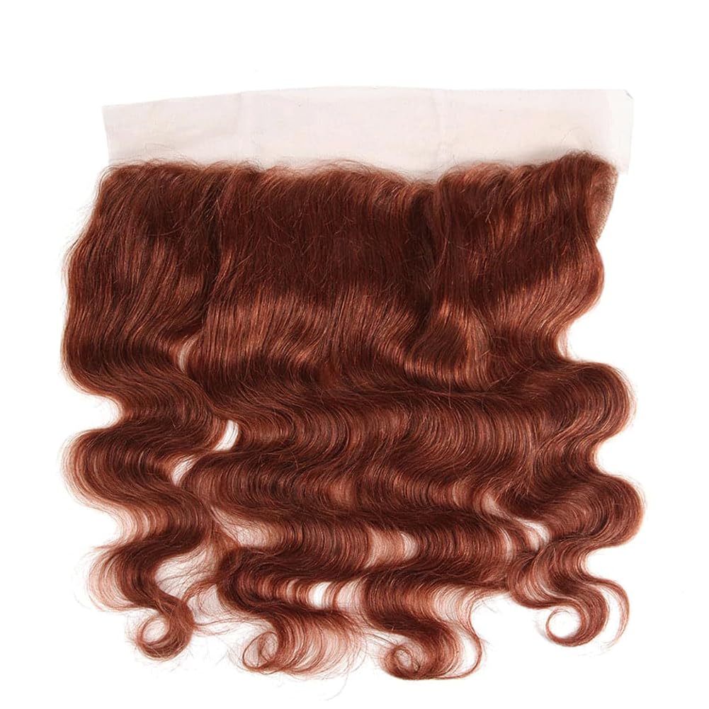 Reddish Brown 33B Human Hair 13X4 Lace Frontal Ear To Ear 13X4 Lace Closure Body Wave 150 Density Unprocessed Virgin Human Hair 13X4 Lace Frontal Free Part Bleached Knots Pre-Plucked Hairline 16 Inch