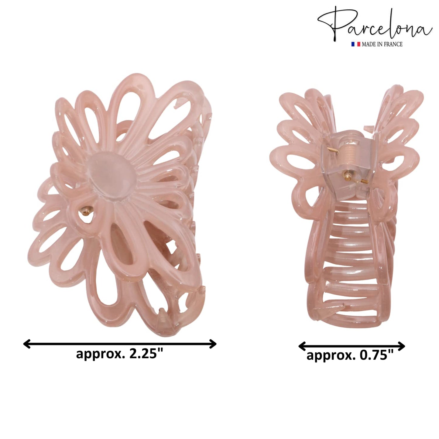 Parcelona French Plume 3" Celluloid No Slip Grip French Covered Spring Jaw Hair Claw Durable Styling Hair Accessories Women Strong Hold Girls Hair Claw Clips, Made in France (Blush Pink)