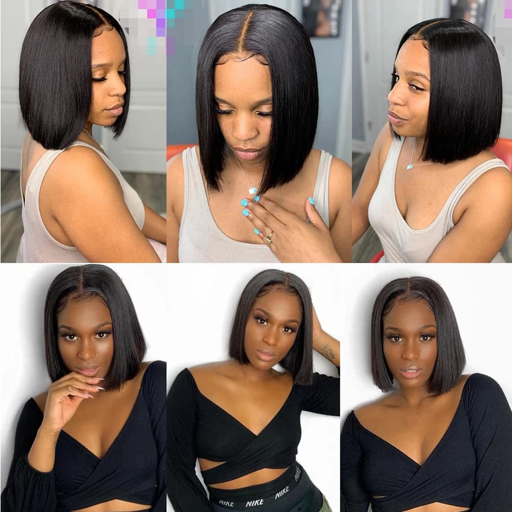 Bob Wig Straight Transparent Lace Front Human Hair Wigs for Women 13x4 Lace Frontal Wigs with Baby Hair 180% Density Brazilian Human Hiar Lace Bob Wig (14 Inch).