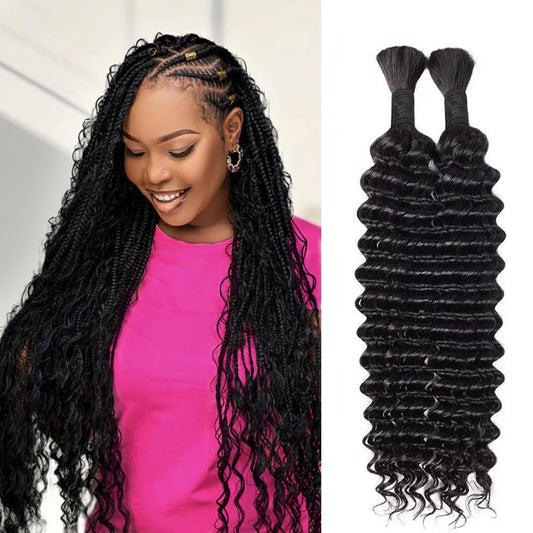 22 Inch Human Braiding Hair for Boho Braids Human Hair 100g 2 Bundles Deep Wave Bulk Human Hair for Braiding No Weft Curly Braiding Hair Bulk Hair Extensions Real Human Hair Natural Color