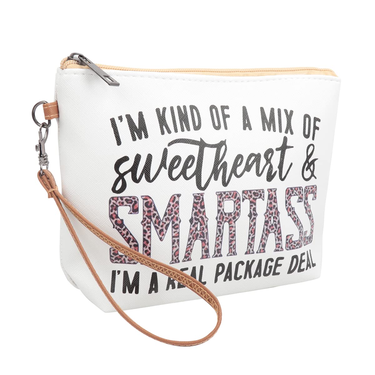 Multifunction Cute Print Travel Cosmetic Pouch Bag - Bridesmaid Organizer Wristlet Purse Inspirational Quote (I'm Kind Of A Mix Of Sweetheart & Smartass I'm Real Package Deal)