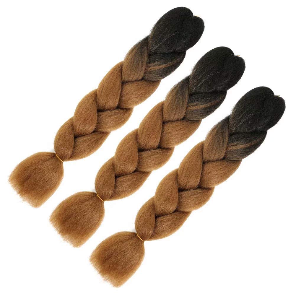 FEEL ME 3 Packs Jumbo Braids Hair Extensions Ombre Crochet Hair 24inch Long Synthetic Jumbo Braiding Hair High Temperature Fiber Crochet Braids Black to Brown