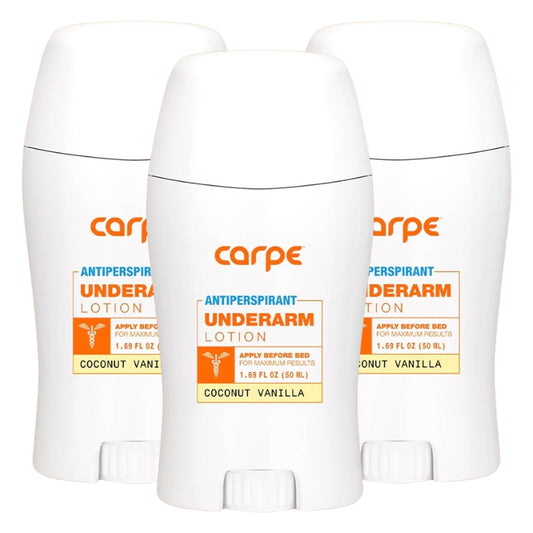 Carpe Underarm Antiperspirant and Deodorant, Clinical strength with Coconut Vanilla scent, Combat excessive sweating, Stay fresh and dry, Great for hyperhidrosis (Pack of 3)