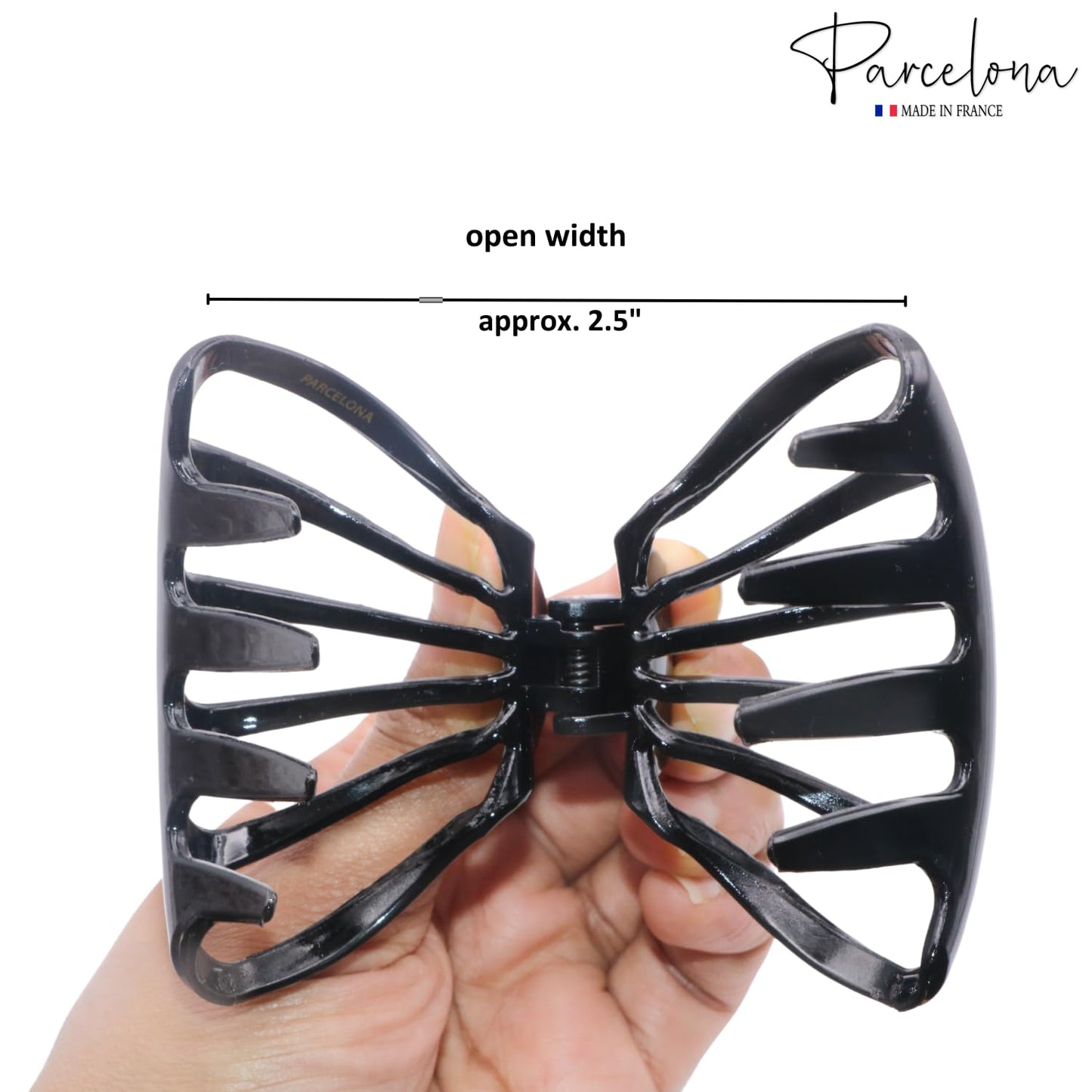 Parcelona French Octopus Black Wide Flat Teeth Bun Cover Celluloid Acetate Jaw Claw Hair Clip Clamp