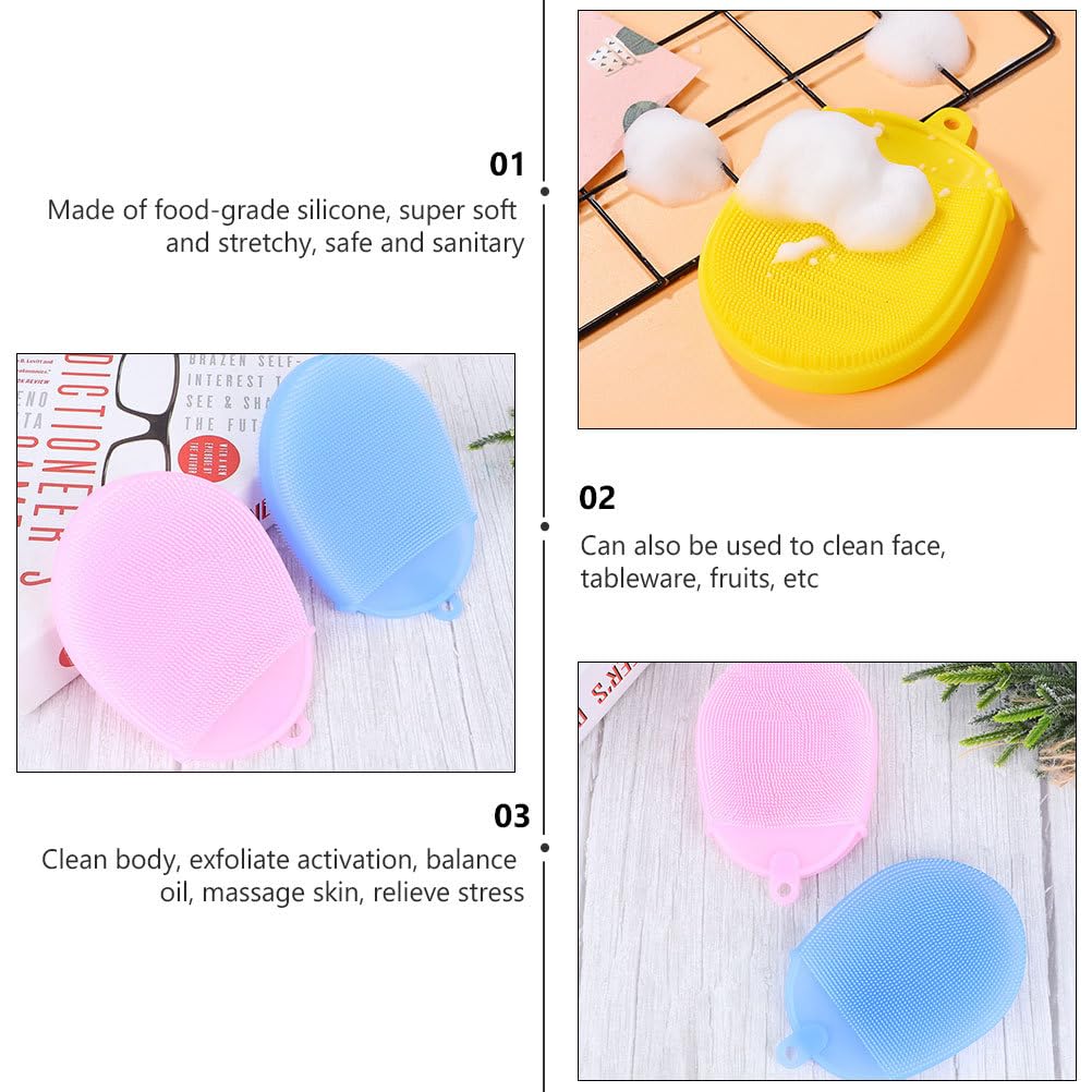 FRCOLOR Silicone Bath Brush Silicone Shower Glove Face Scrub Brush Silicone Loofah Brush Silicone Body Scrub Body Scrubber Silicone Bath Mitt Long Handle Baby Face Brush 3pcs Color Random