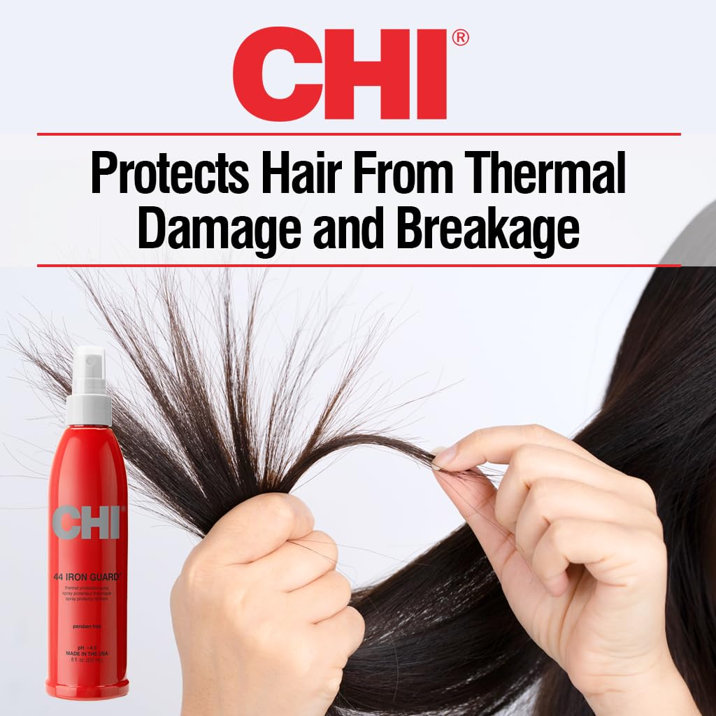 CHI Tourmaline Ceramic Hair Straightening Flat Iron | 1" Plates | Pure Pink | Professional Salon Model Hair Straightener & 44 Iron Guard Thermal Protection Spray, Clear, 8 Fl Oz