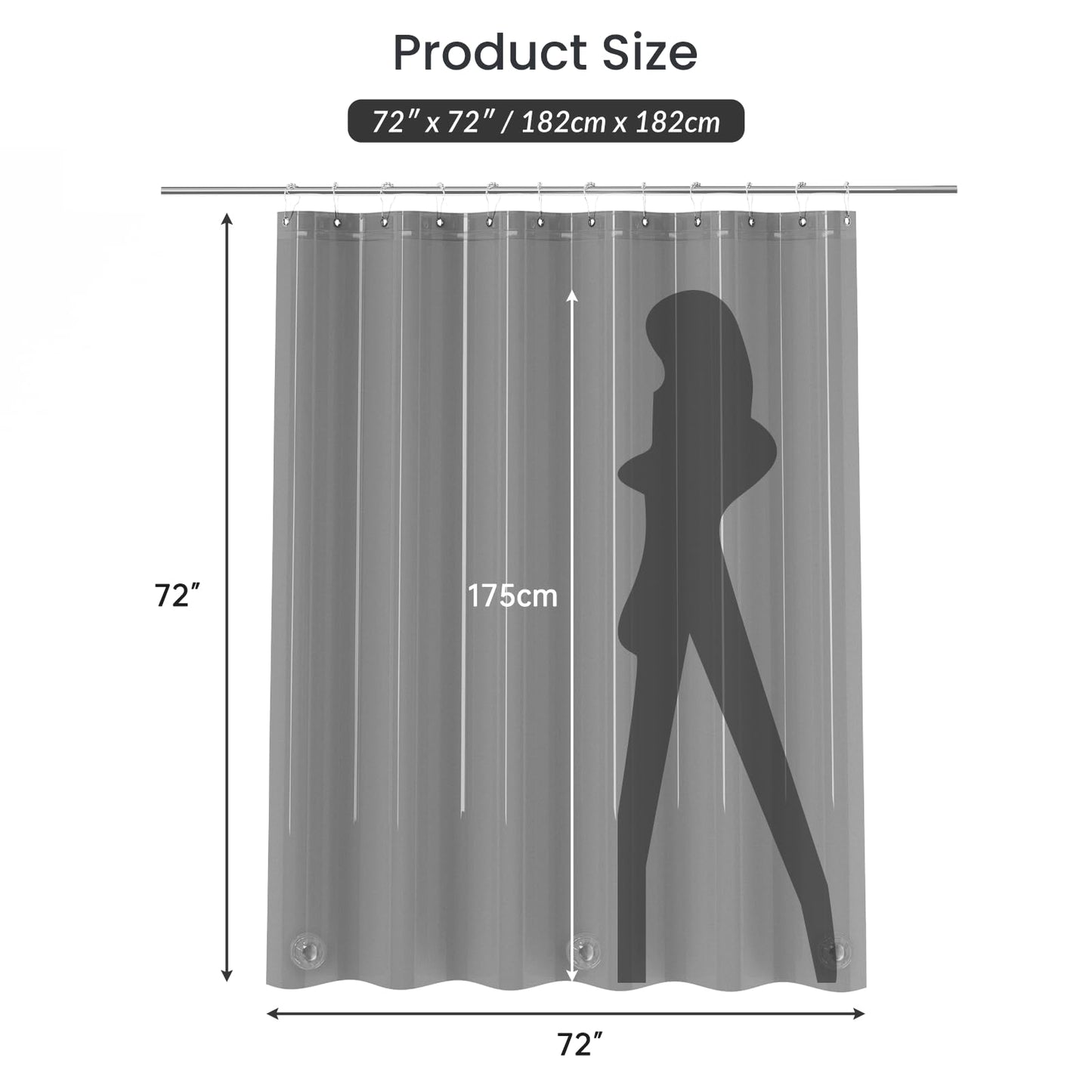 AmazerBath Premium EVA Shower Curtain Clear Grey, Luxury Shower Curtain Grey Jelly-Like Soft, Waterproof Bathroom Shower Curtain with 3 Weighted Stones and 12 Grommets, Recyclable Packaging