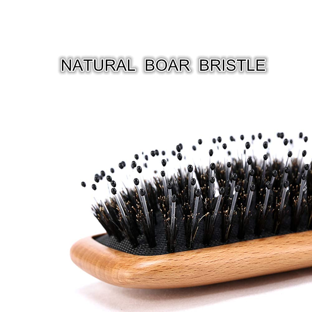 Boar Bristle Hair Brush - Textention Mini Natural Beech Wood Handle Cushion Massage Detangling Hair Brush for Pocket/Travel Size/Gift for Kids and Adults