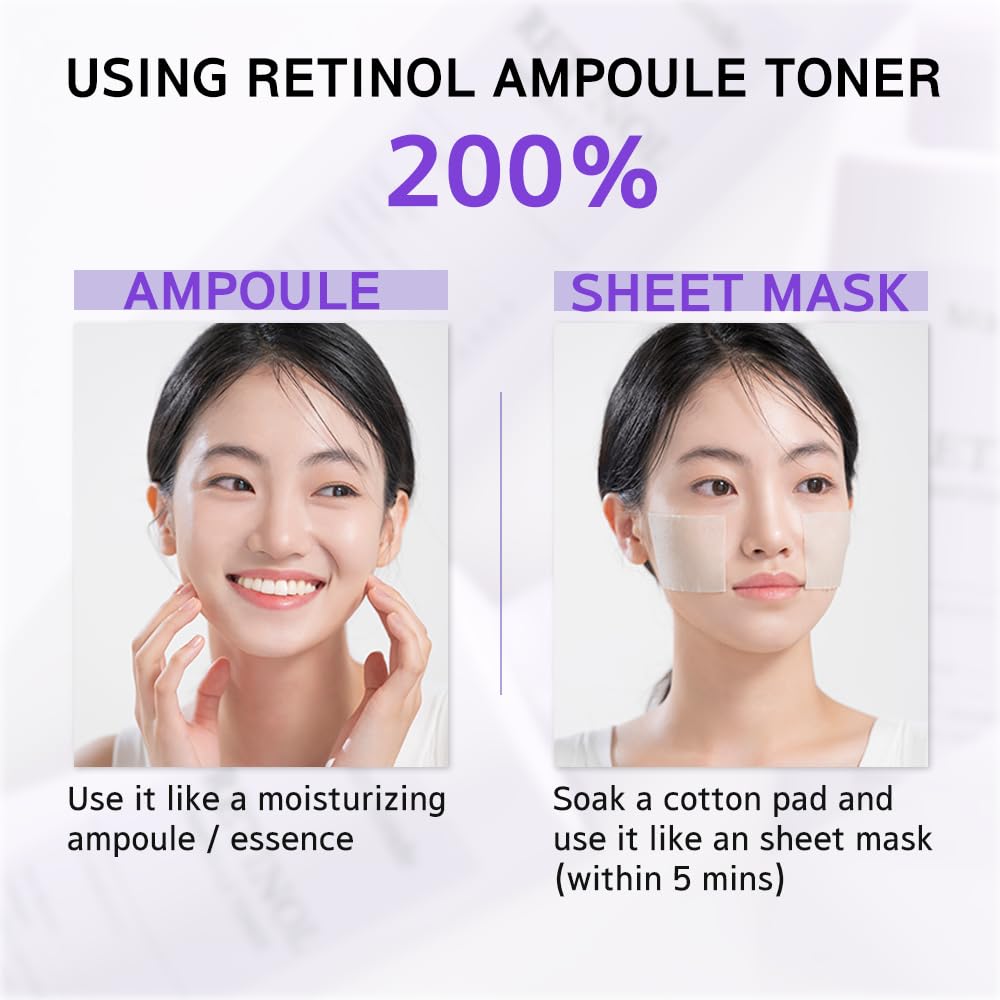 Mamonde Retinol Vegan Face Toner - Korean Daily Anti-Aging Ampoule-Like Toner for Sensitive Skin, Help Skin Elasticity, Hyaluronic Acid, Vitamin C, Dermatologically Tested, 8.45 Fl Oz.