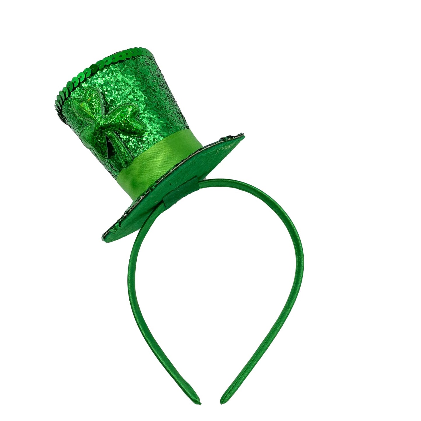 Needzo Little Top Hat St. Patrick's Day Sequin Headband, Green Hair Accessory With Clovers and Tulle for Holidays and Themed Parties, One Size Fits Most (Top Hat)