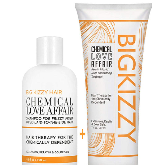 Damage Repair Shampoo and Conditioner Set - Keratin & Rice Protein Repair & Smooth Dry, Damaged Hair. Chemical Love Affair by Big Kizzy. Extensions, Color & Keratin Safe. Sulfate & Paraben Free.