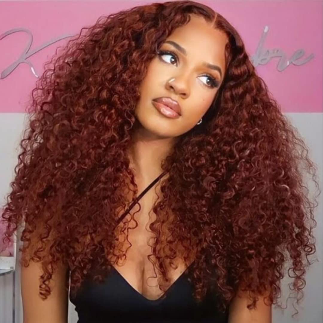 Nadula Red Brown Jerry Curly 1 Bundle Human Hair 10A Grade 100% Unprocessed Brazilian Remy Hair Bundles Reddish Brown Curls Weave Wavy Bundles Human Hair for Deep Skin Tones 16inch