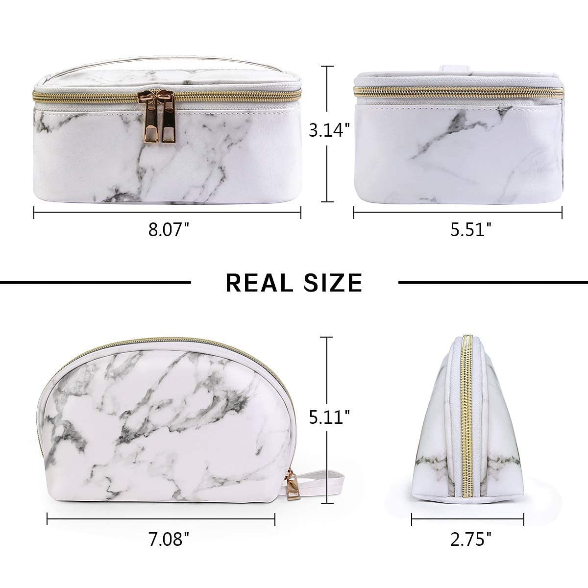 Makeup Bag 2 Pcs Waterproof Cosmetic Bag Set Portable Travel Cosmetic Bag Multifunction Organizer Storage Bag Marble Toiletry Bag for Women and Girls