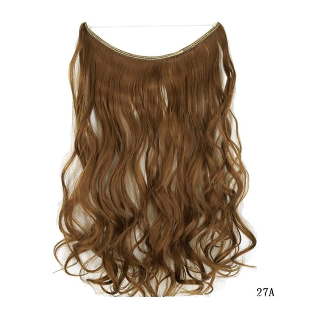 iLUU 18" Curly Hair Extensions Honey Brown Hair Color #27A Invisible Wire Hair Extensions One Piece Headband Heat Resistent Synthetic Fiber Invisible Wire Hair Extensions for Party Gift 80G/Set