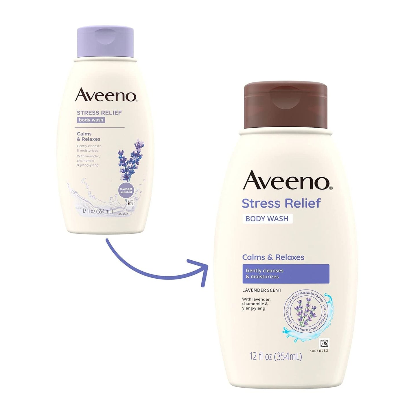 Aveeno Stress Relief Body Wash with Soothing Oat,Lavender, Chamomile & Ylang-Ylang Essential Oils, Hypoallergenic, Dye-Free & Soap-Free Calming Body Wash gentle on Sensitive Skin, 12 fl. oz(Pack of 2)