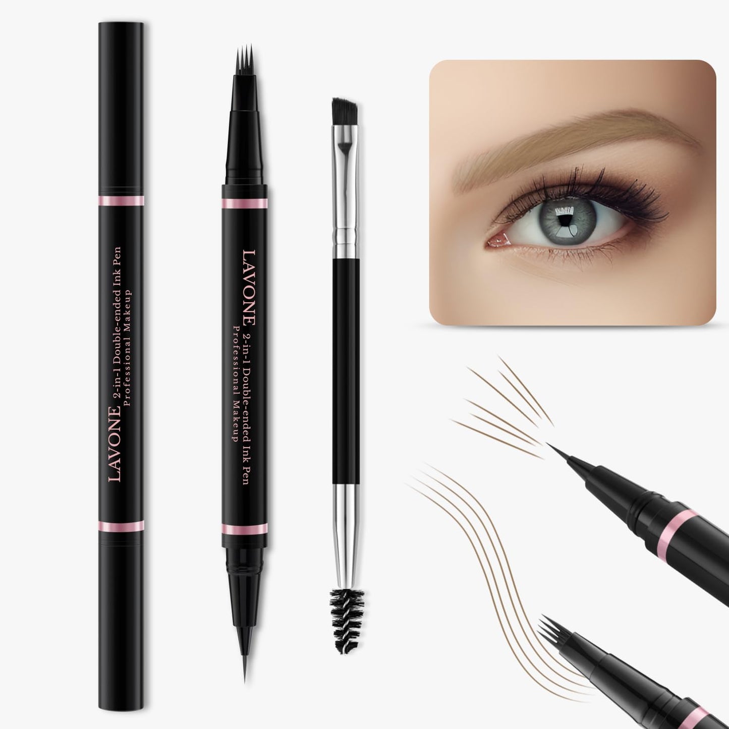 Eyebrow Pencil Makeup Kit, with Waterproof 2-IN-1 Microblading Eyebrow Pen, Eyebrow Pomade, Eyeliner and Dual-ended Eyebrow Brush, Brow Pencil Kit for Natural Eyebrows - Taupe