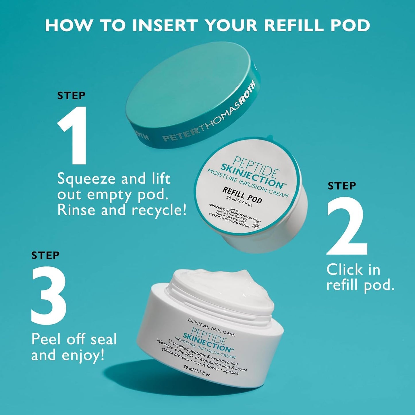 Peter Thomas Roth | Refill Pod for Peptide Skinjection Moisture Infusion Cream 1.7 Fl Oz Jar, For Loss of Firmness and Elasticity, Fine Lines & Wrinkles, Dryness, 21 Amplified Peptides & Neuropeptides