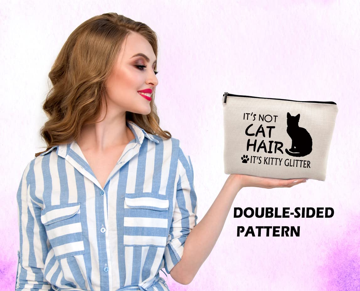 Dwept It's Not Cat Hair It's Kitty Glitter Makeup Cosmetic Bag, Funny Cat Kitty Linen Makeup Travel Toiletry Bag, Cat Lovers Cosmetic Bag Gifts For Cat Moms Cat Owners Women Girls