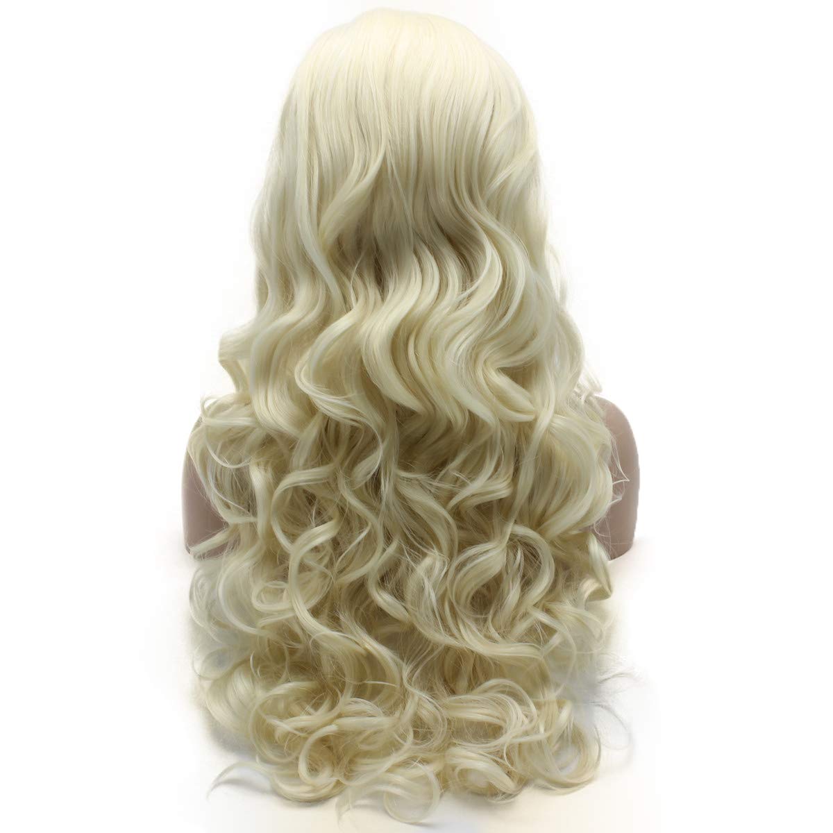 Lushy Wavy Long Light Blonde White Mix Wig Half Hand Tied Heat Resistant Synthetic Lace Front Wigs