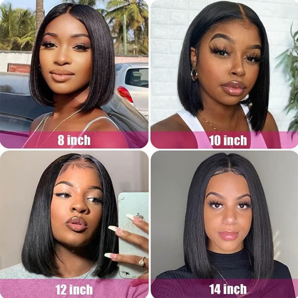 MYouan Glueless Bob Wig Human Hair Really Big 13x4 HD Lace Front Wigs 180% Density Pre Plucked with Baby Hair Natural Black 12 inches