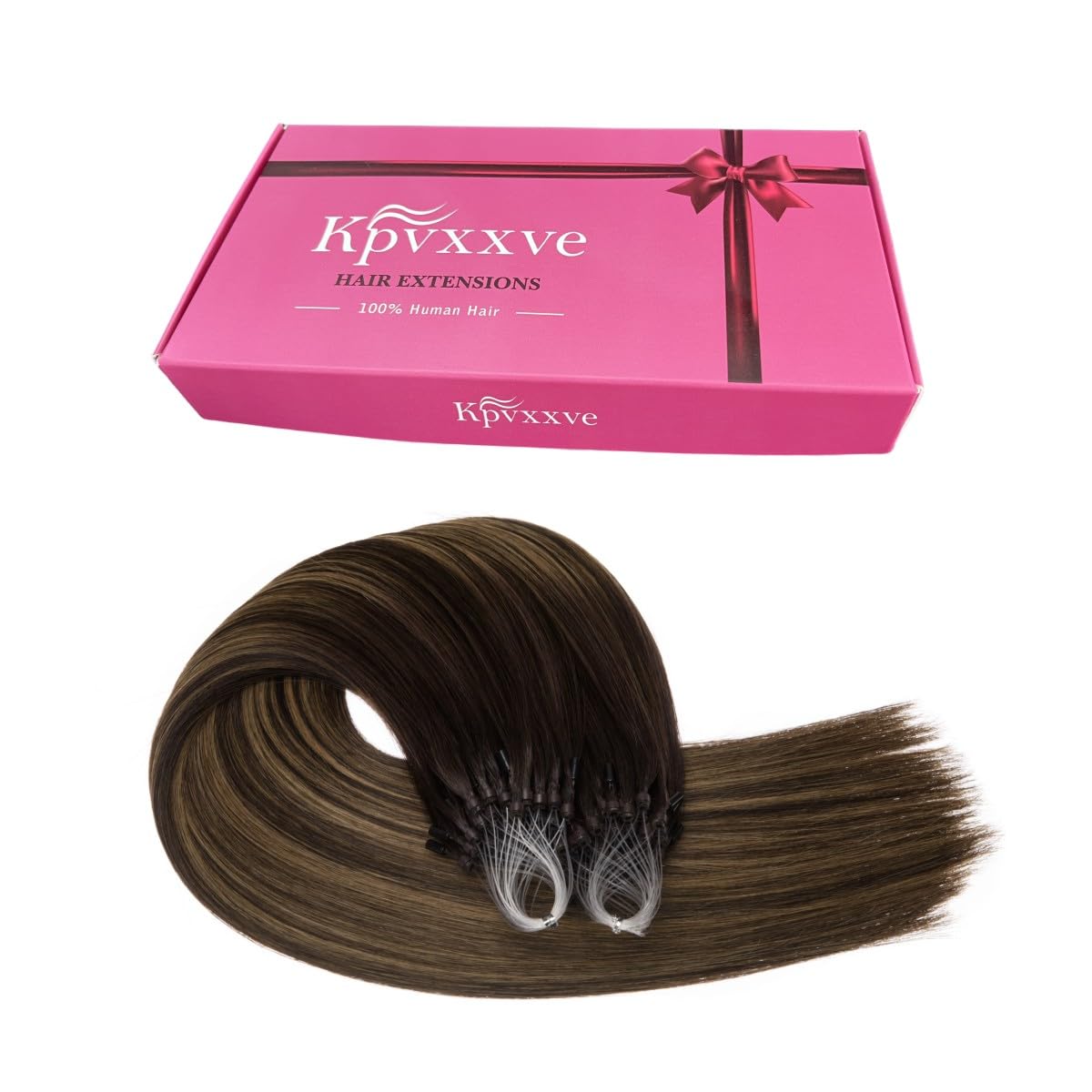 Kpvxxve Micro Loop Hair Extensions Human Hair Micro Link Extensions Darkest Brown Mix Ash Brown 20 Inch Ombre Microbead Extensions #2/8/2 Straight Real Human Hair Extensions 50g 1g/s